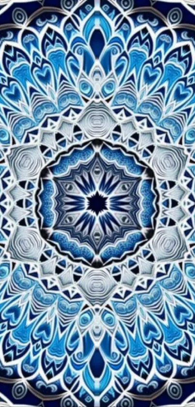 Blue mandala pattern wallpaper with intricate design.