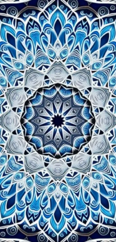 Intricate blue mandala pattern design wallpaper.