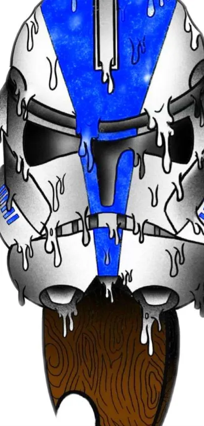 Melting helmet illustration in blue shades. Perfect as a mobile background.