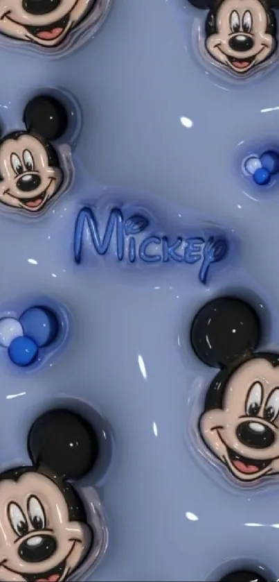 Charming blue Mickey Mouse cartoon wallpaper featuring playful designs.