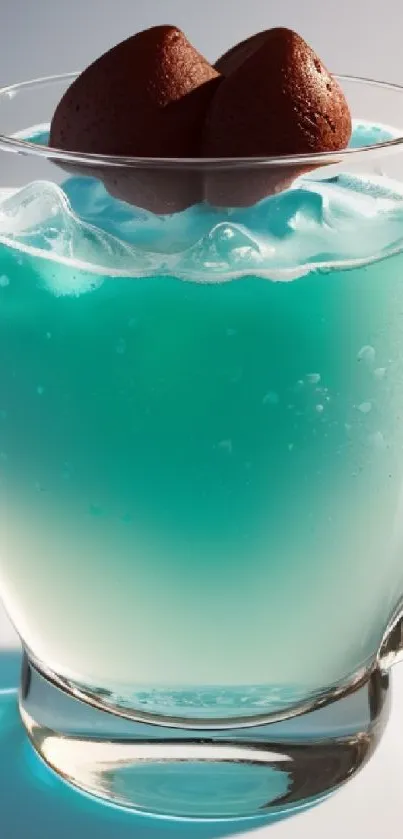 Mobile wallpaper with a blue drink topped with chocolate spheres.