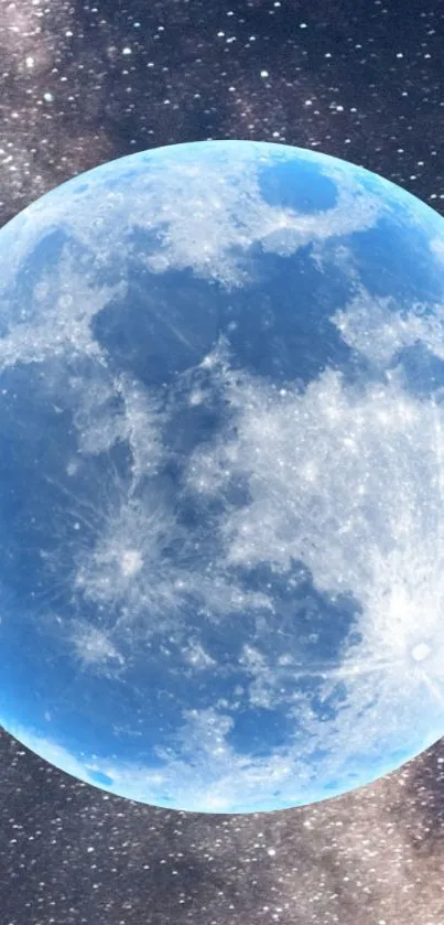 Blue moon with galaxy background wallpaper for mobile phone.