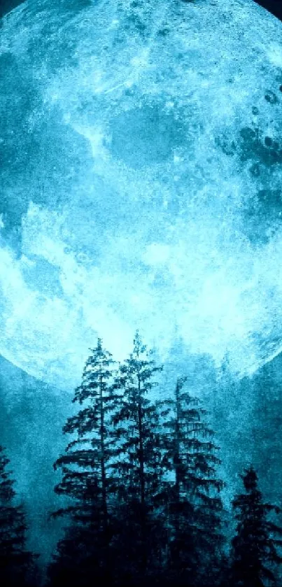 Mystical blue moon over a dark forest.