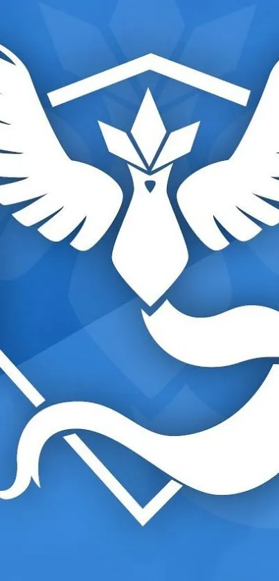 Blue Mystic team emblem with wings and intricate design.