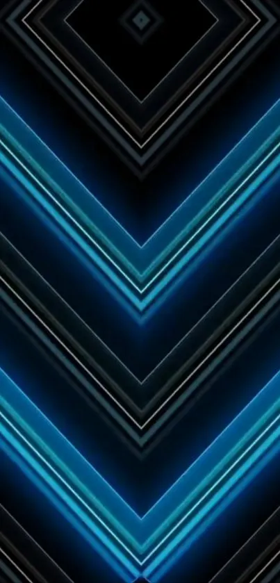 Blue neon chevron pattern wallpaper with abstract design.