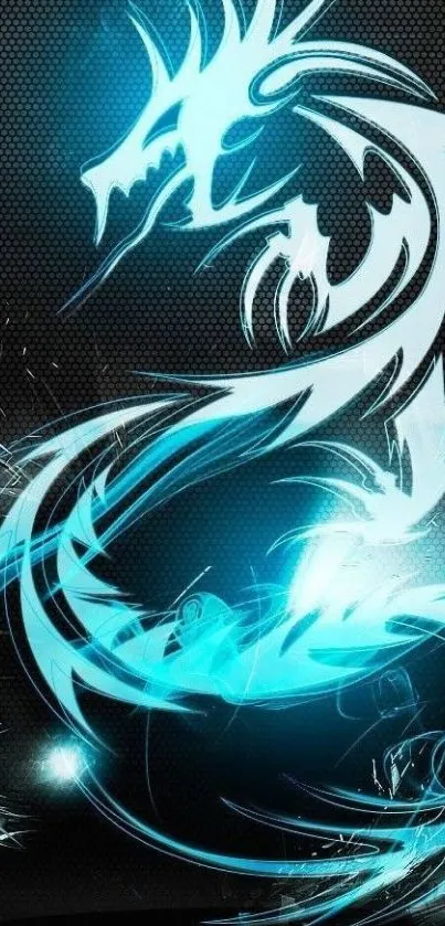 Blue neon dragon graphic mobile wallpaper