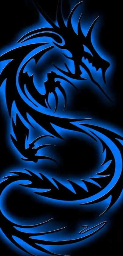 Vibrant blue neon dragon design with a black background.