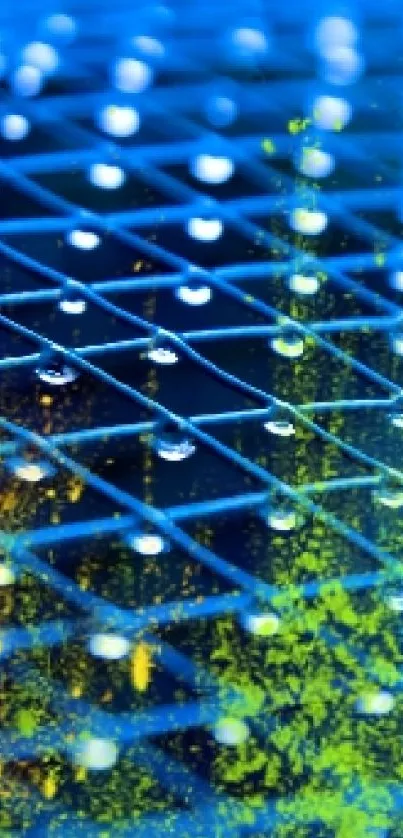 Blue neon grid wallpaper with geometric patterns and vibrant colors.