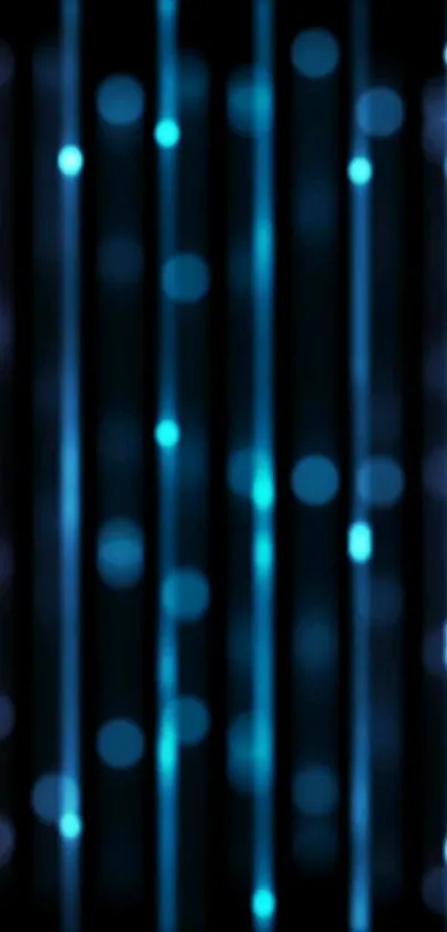 Blue neon light wallpaper with glowing vertical lines and bokeh effects.