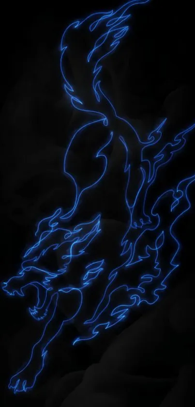 Blue neon wolf design with glowing lines.