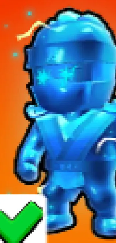 Vibrant blue ninja with orange background wallpaper.