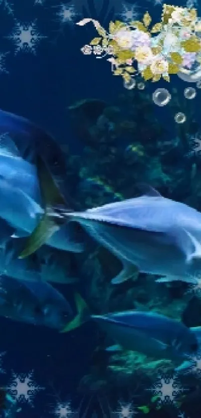 Blue fish swimming in a vibrant ocean scene with corals.