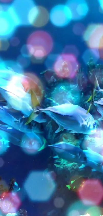 School of fish swimming in blue ocean wallpaper.