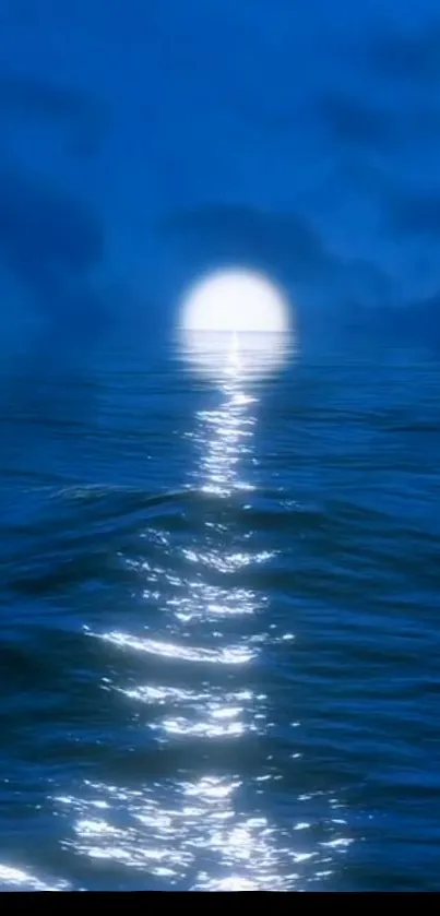 Serene blue ocean with moonlit glow wallpaper.