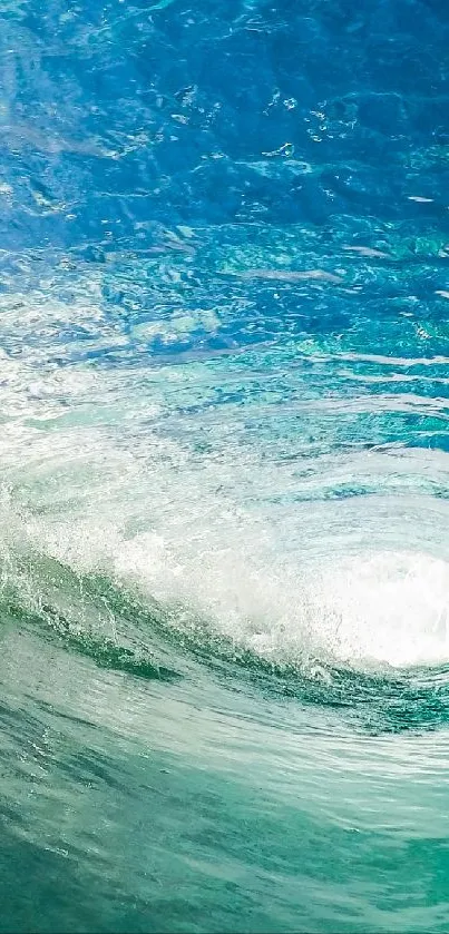 Vibrant blue ocean wave forming a vortex.