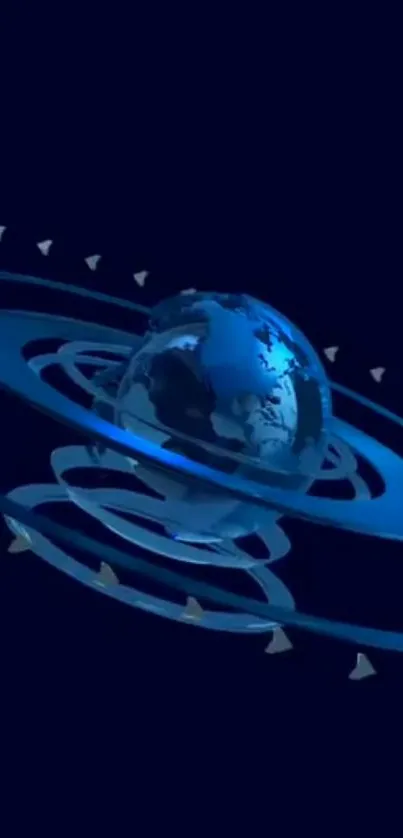 3D blue Earth with orbit rings wallpaper.