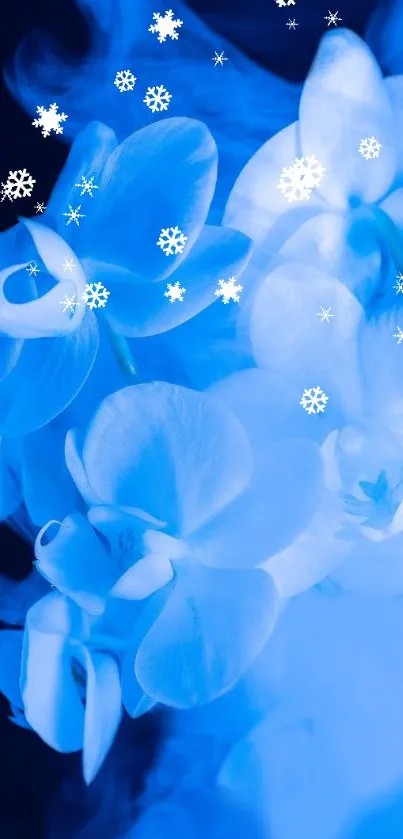 Blue orchids with snowflakes mobile wallpaper.