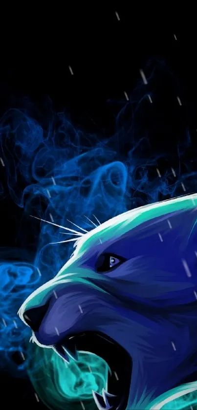 Illustration of a blue panther with smoke on a black background.