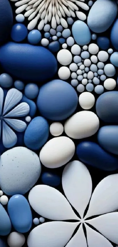 Elegant blue pebble and floral pattern wallpaper for mobile.