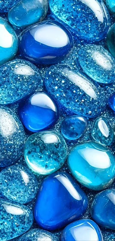 A vibrant arrangement of glossy blue pebbles.
