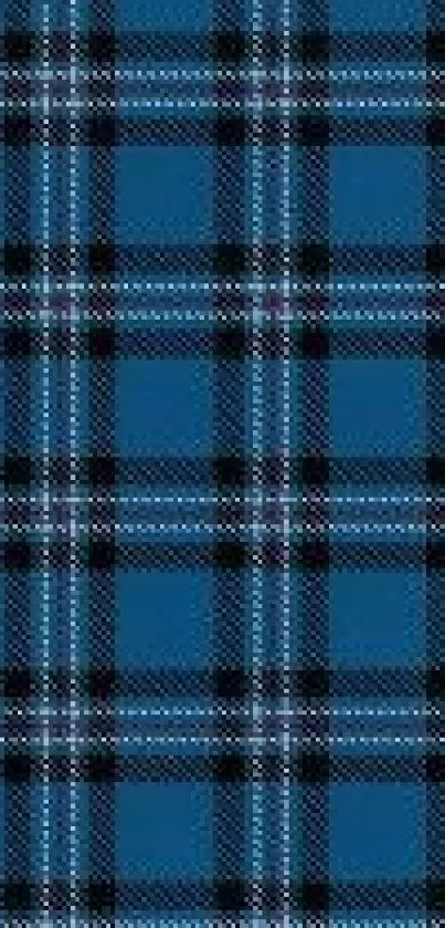 Blue tartan plaid wallpaper with classic pattern design.