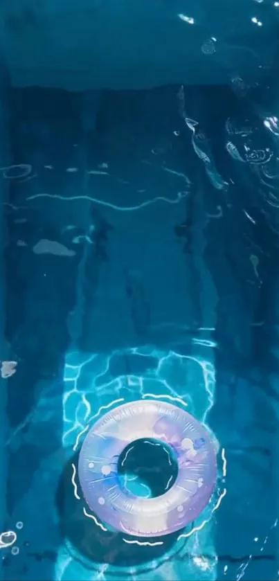 A serene blue pool with a floating ring.