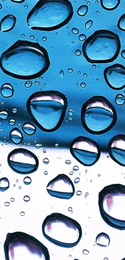 Blue water droplets on a reflective surface, creating a serene phone wallpaper.