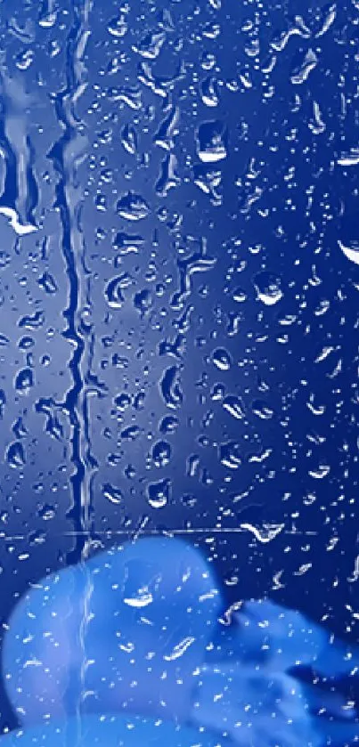 Blue rain droplets on glass wallpaper.