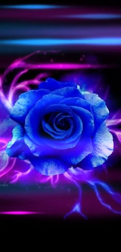 Blue rose fantasy wallpaper with cosmic background.