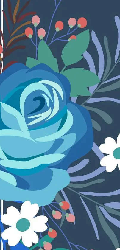 Blue rose floral wallpaper with vibrant design.