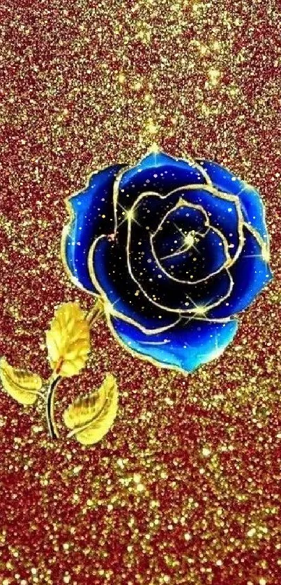 Blue rose on a glittering gold background, adding elegance to your mobile screen.