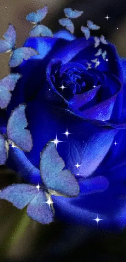 Blue rose with butterflies mobile wallpaper.