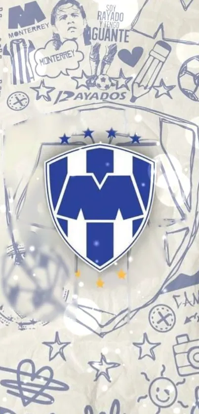 Monterrey blue shield wallpaper with doodles.