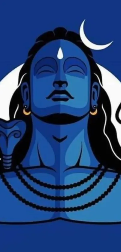 Illustrative blue image of Lord Shiva with trident and crescent moon.