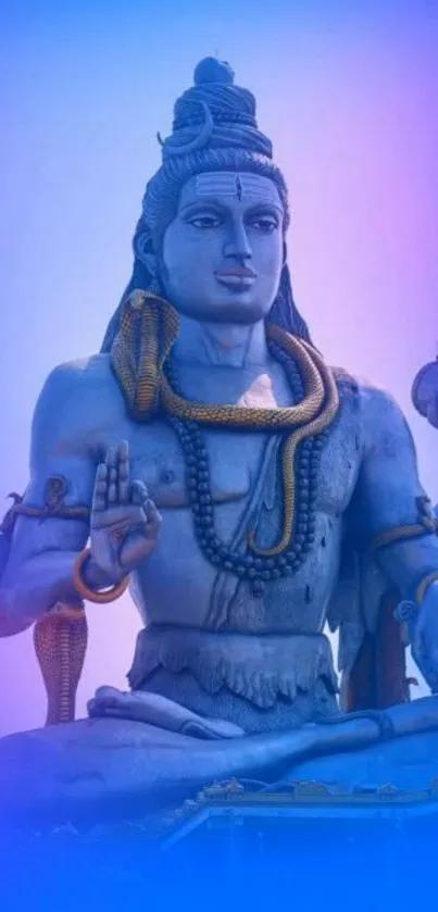 Serene Lord Shiva statue in blue tones.