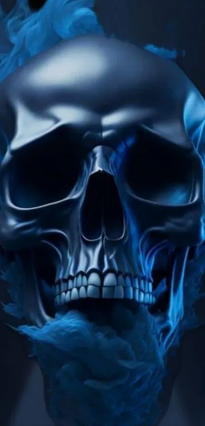 A dark blue skull with flames, perfect for mobile wallpaper.