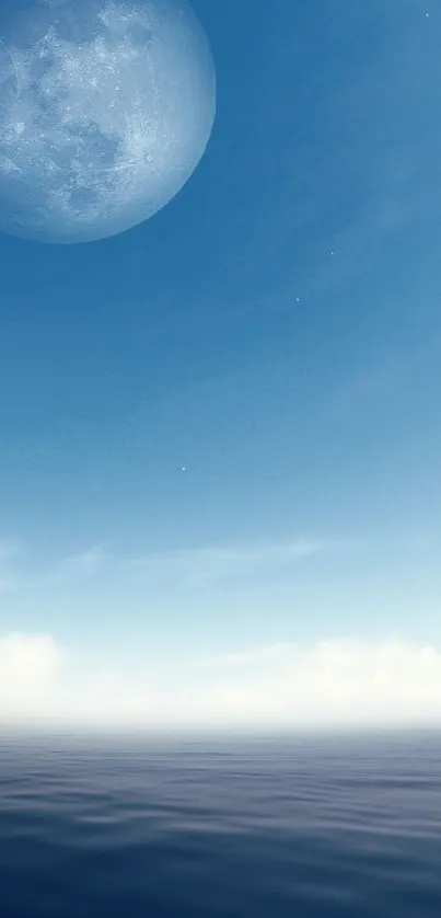 Peaceful ocean and sky with a visible moon wallpaper.