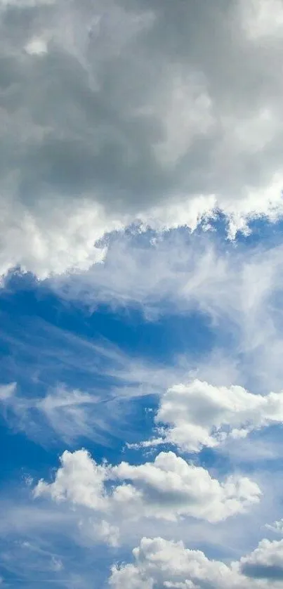 Mobile wallpaper of a blue sky with soft, white clouds.