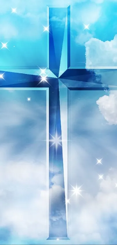 Cross in a blue sky with clouds wallpaper.