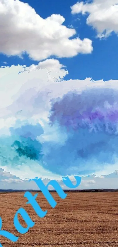 Mobile wallpaper with blue sky and watercolor clouds.