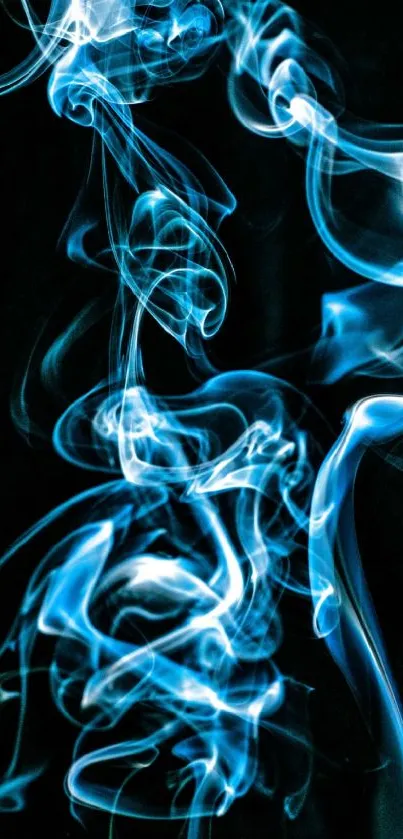 Mobile wallpaper with swirling blue smoke on a dark background.