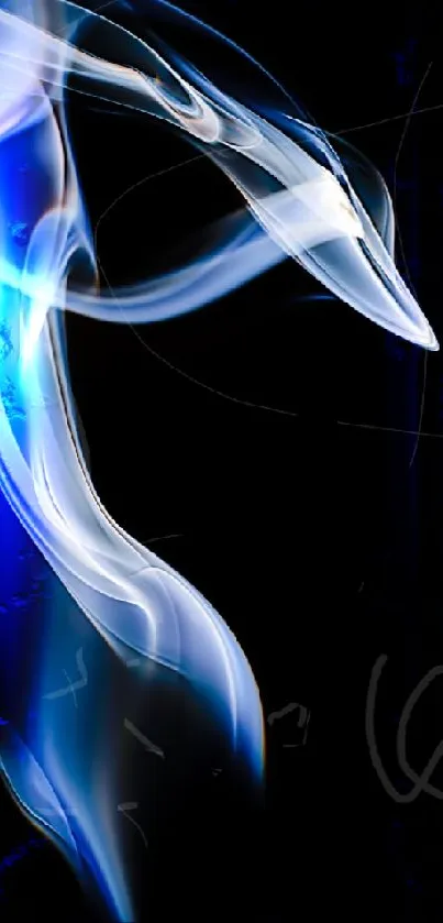 Dynamic blue smoke on black background mobile wallpaper.