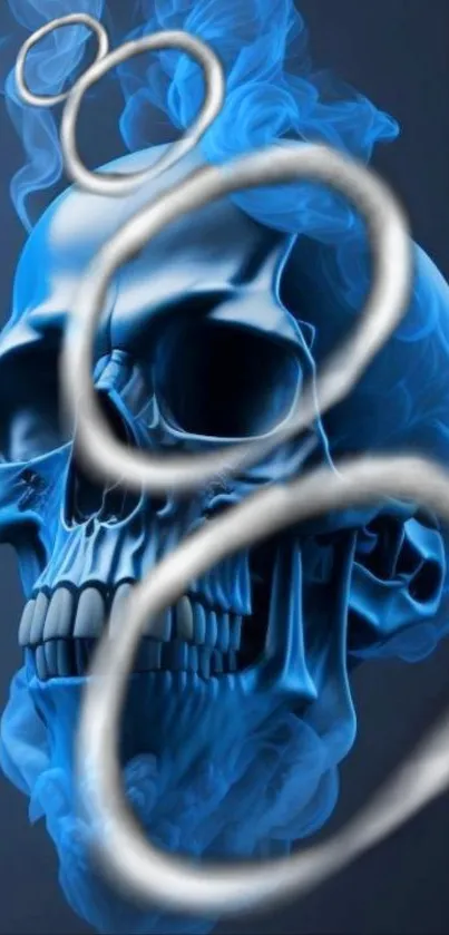 A vivid blue smoke skull on dark background.