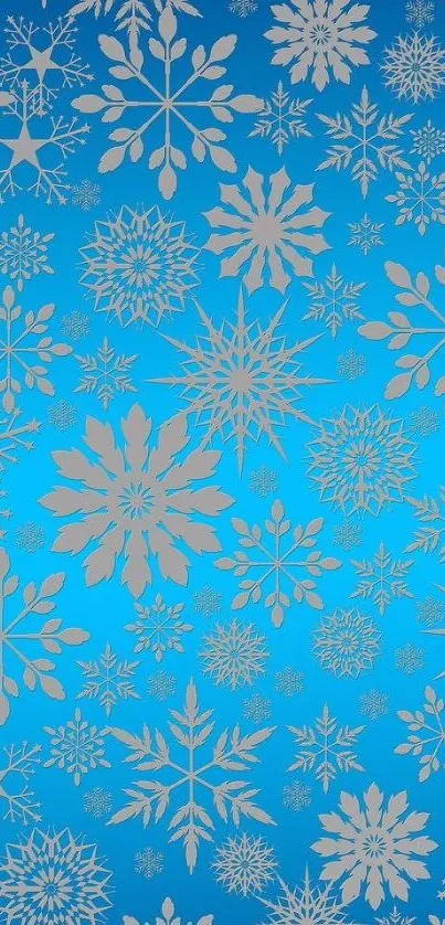 Blue wallpaper with intricate snowflake patterns.