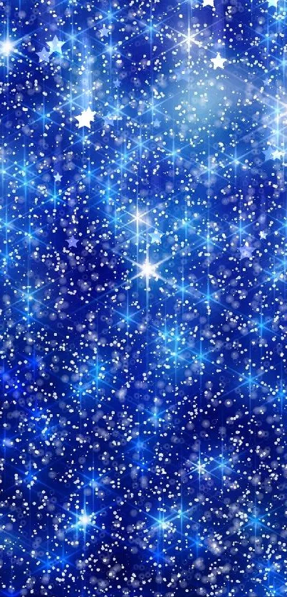 Shimmering blue galaxy with sparkling stars.