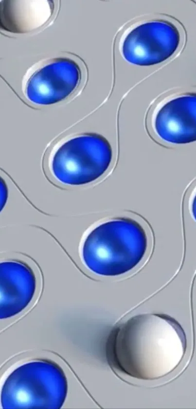 Abstract wallpaper with blue spheres on a metallic background.