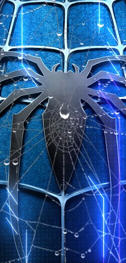 Blue metallic spider web wallpaper for mobile phone.