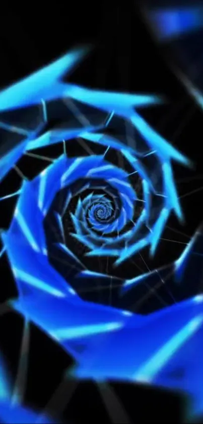 Blue spiral abstract design on black background.