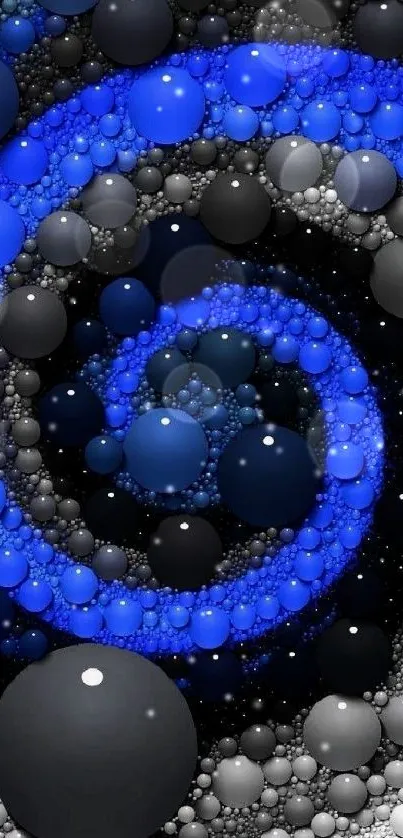 Blue and black spiral bubble design wallpaper.