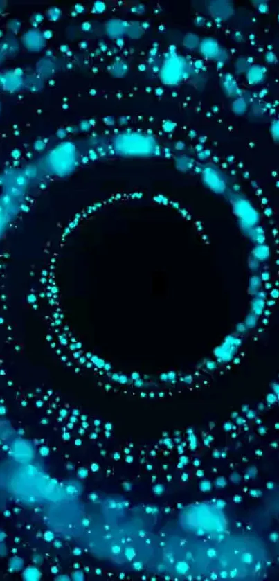 Mobile wallpaper featuring a spiral of glowing cyan light dots on a dark background.